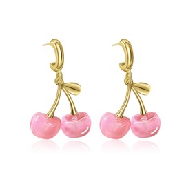 Yifnny Cherry Earrings for Women, Funny Earrings 3D Cherry Charm Earrings Red Cherry Dangle Earrings Cute Fruit Earrings Cherry Drop Earrings Funny Jewelry Gifts For Women (Pink)