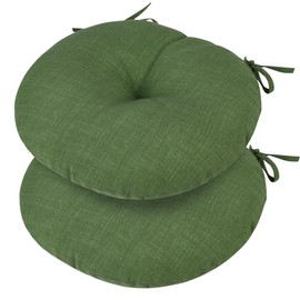 FUNHOME 15"x15"x4" Bistro Chair Cushion Set of 2, Water Repellent Round Outdoor Chair Cushions with Ties, Patio Tufted Chair Pads for Home Garden (Moss Green)
