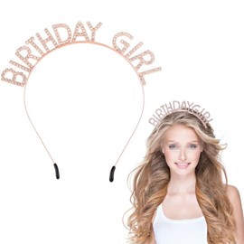 VASANA Geburtstagsmädchen Kronen GeburtstagsSchärpe Bling Strass Haarband Prinzessin Tiara Geburtstag Party Dekorationen Zubehör für Frauen Mädchen (Roségold)