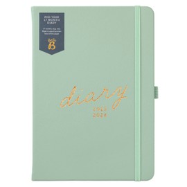 Busy B Mid Year 17 Month Diary August 2023 - December 2024 - Sage - Faux Leather Academic Diary with Week to View Planner with Pen Holder, Elastic Closure Strap and Storage Pockets
