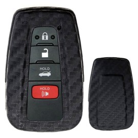 iJDMTOY Carbon Fiber Finish Soft Silicone Key Fob Cover Compatible with 2017/2018-up Toyota Camry Prius Prime Mirai C-HR, etc w/Push Start Engine Feature (Black Twill Weave Pattern)