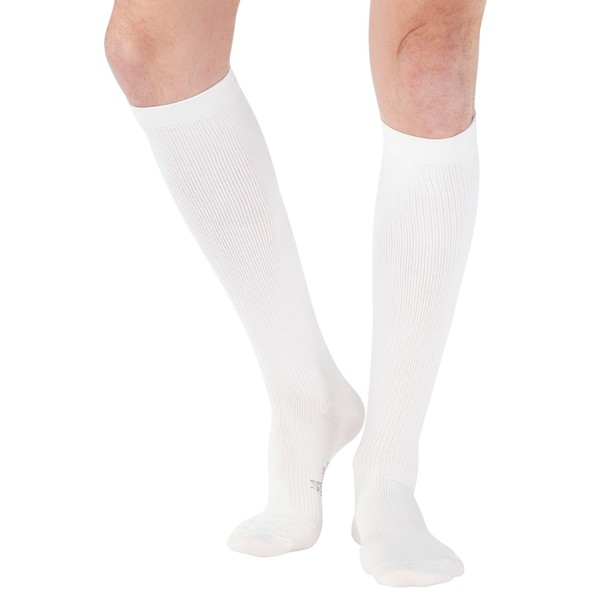 Absolute Support - Made in USA - Compression Knee High for Men 20-30mmHg Sports Running Athletic Workout - Mens Compression Stockings for Improving Blood Circulation - White, Medium
