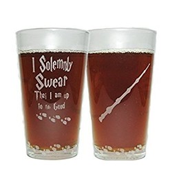 Orange Kat I Solemnly Swear That I Am Up To No Good with Elder Wand and Mischief Managed 16oz. Pint Glass