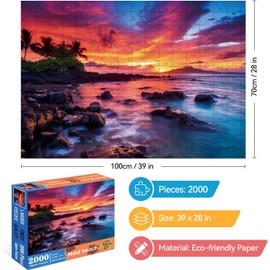 2000 Piece Jigsaw Puzzle for Adults – Maui Island Sunset Over Pacific Ocean, Challenging & Relaxing Puzzle Game, Glossy Recycled Paper, Great for Mindful Play & Gift (39 x 28 in)