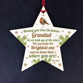 RED OCEAN Grandad Robin Memorial Chirstmas Tree Bauble Wooden Star Xmas Decoration Memorial Gift