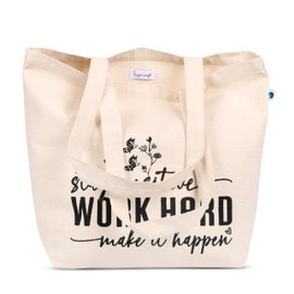 FINGERCRAFT Tote Bag, Lightweight and High Capacity Natural Cotton Canvas Shopping Bag, Multipurpose Regular Uses Grocery and Carry Bags for Men and Women Work Hard