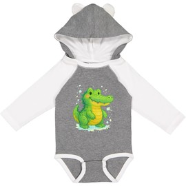 inktastic Cute Green Crocodile Cartoon Illustration Long Sleeve Creeper 18 Months Granite & White W Ears 46cd1