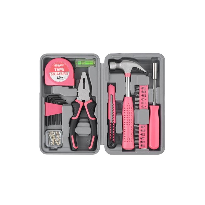 Hi-Spec Tool Set 25pc Pink Household DIY Tool Kit for