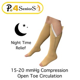 Presadee Seniors 15-20 mmHg And 20-30 mmHg Zipper Compression Easy Zip Up Socks Swelling Calf Leg Day And Night 2 Pack (L/XL, Beige)