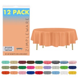 ZIMPLEWARE Premium Peach Plastic Table Cloth Disposable (12 Pack) Round Tablecloth (84in) Party Table Cloths Disposable, Perfect Table Cloth Round Cover for Any Table Up to 6 Feet