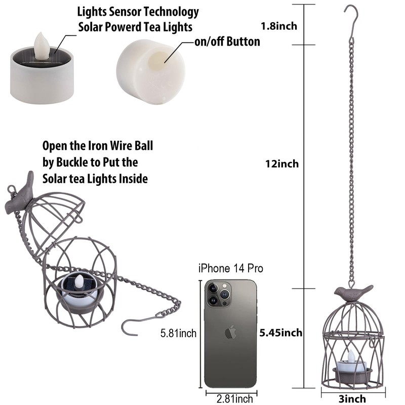 Solar Lanterns Outdoor Waterproof, Rust Iron Cage Candle Holder with