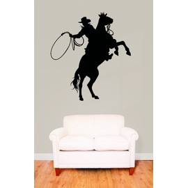Wall Decal Sale : Western Cowboy Horse Lead Rope Silhouette Size: 20 Inches X 30 Inches - 22 Colors Available