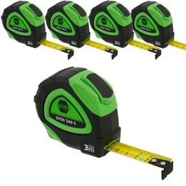 RECA 5 Stück Profi Rollbandmaß 3 m x 16 mm – 5x Bandmaß Nylonband mit vertikaler Rückseite, Gürtelclip, automatischem Einzug & schlagfestem 2K-Gehäuse