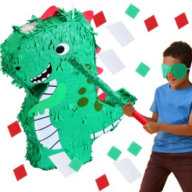 Hollowfly 20 Inches Large Piñata for Birthday Party with a Blindfold and Bat Piñata Birthday Party Decorations for Kids Anniversary Party Game Supplies (Dinosaur)