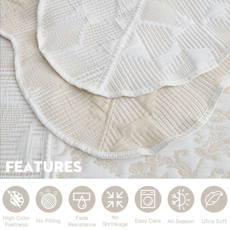 Blythease Oversized King Bedspread, Jacquard Matelasse Damask Pattern Design, Lightweight,