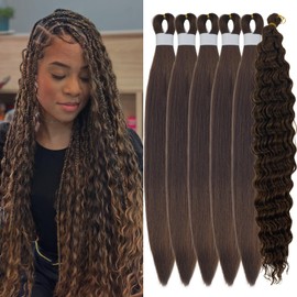 Dark Honey Brown Boho Braiding Hair Mixed Synthetic Deep Wave Boho Braids Hair for Braiding