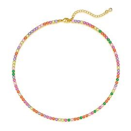 Luxval Tennis Necklace 14K Gold Plated Rhinestone Butterfly Choker Necklaces for women Dainty Zirconia Cut Faux Diamond chain 3mm, Gold Plated, Cubic Zirconia