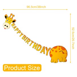 Giraffes Birthday Banner Boys Girls Kids, Safari Animals Happy Birthday Banner Cartoon Giraffe Bunting Garland Wild Birthday Decorations, Jungle Theme Party Banners for Baby Shower Supplies