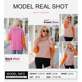 Dokotoo Winter Clothes for Women 2024 Trendy Fall Fashion Color Block Long Sleeve Turtleneck Jumper Side Slit Loose Fit Casual Batwing Sleeve Chunky Pullover Knit Sweater Tops Khaki X-Large