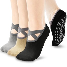 3 Pair Yoga Socks，Pilates Socks，Grip Socks, Non Slip Barre Socks for Women/Men，Ideal for Pilates, Pure Barre, Ballet, Dance, Home, Casual, Hospital Socks，Pregnant Woman，Elderly，Size Women 9-11