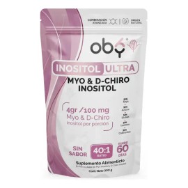 Myo y D-Chiro Inositol 40:1 300g | 4100 mg porción - 60 dias | Alta Pureza Certificada | Vegano | Sin Rellenos | Vitaminas Mujer Mayo Myonisitol | OBY Inositol Ultra Puro Polvo Sin Sabor 120 tomas