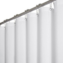 BTTN 180 x 210cm Drop Extra Long Shower Curtain, Long Weighted Mould Resistant Waterproof Fabric Bath Curtain for Bathroom, Heavy Duty Large Waterproof Washable Shower Curtain Set with 12 Hooks, White