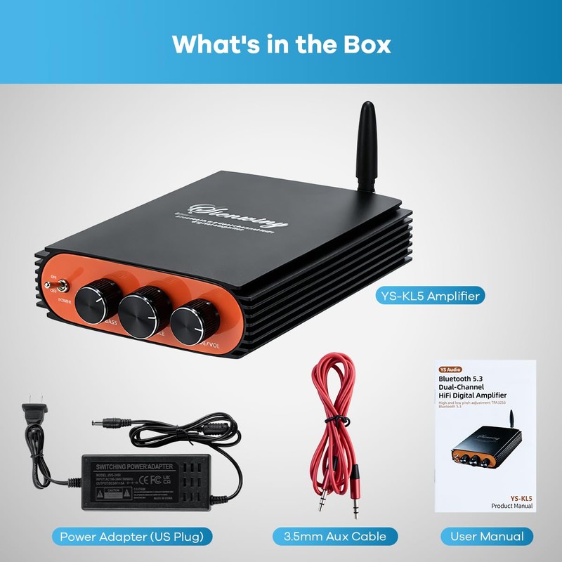 Hosyond 600W 2 Channel Bluetooth 5.3 Amplifier, TPA3255 HiFi Stereo