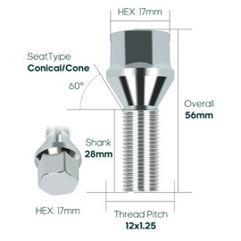 SCITOO M12x1.25 Wheel Lug Bolt 12x1.25 Lug Nut Bolts 20 Pcs Silver Shank Length 28mm Compatible for Jeep Compass for Renegade for Cherokee, for Fiat, for Chrysler 200, for Dodge Dart