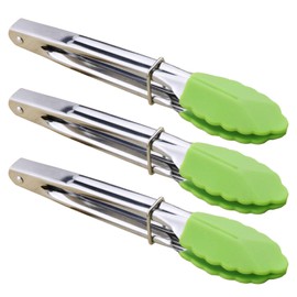 HINMAY Mini Tongs with Silicone Tips 7 Inches Silicone Cooking Tongs, Set of 3 (Green)