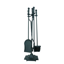 Heavy-Duty 5-Piece Fireplace Tool Set – Stainless Steel Fireplace Poker, Shovel, Broom, Brush & Stand – Rust-Resistant Indoor/Outdoor Firepit Accessories for Wood Stove, Fireplace, or BBQ