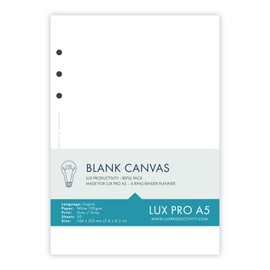 LUX PRO A5: Blank Pages (Canvas) - LUX Productivity Refill Pack - Planner Page Inserts - Compatible with The LUX PRO A5 6-Ring Binder Organizer