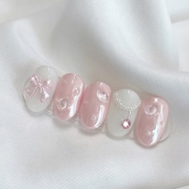 [Handmade Nail Tips] Baby Powder Nail Tips - Almond / [수제네일팁] 베이비파우더 네일팁 - 아몬드