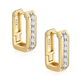 Gold Hoop Earrings for Women, Small Gold Square Hoop Earrings Hypoallergenic Small Geometric Earrings Small CZ Huggie Hoop Earrings Trendy Jewelry Gift for Women Girls