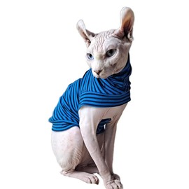 Sphynx Hairless Cats Clothes T-Shirt,Cats & Small Dogs Summer Wear Soft Breathable Stripe Cotton Vest Shirts for Cornish Rex, Devon Rex, Peterbald M