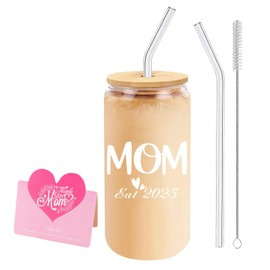 DAMCONME Mother's Day Gift – 20oz MOM Eat.2025 Glass Cup for New Mom, Boy Moms, Est.2025 Inspired Present, Funny Gift for Pregnancy,Expecting Mommy,Wife,Daughter,Mother in Law,Mama Friends