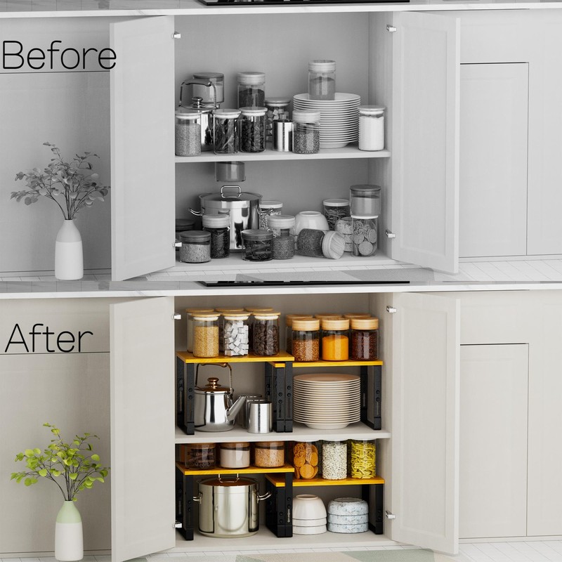 Expandable Kitchen Cabinet Organizer Shelves – Stackable Adjustable Metal and