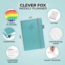 Clever Fox Planner – Undated Weekly & Monthly Planner for Productivity, Time Management & Goals – Organizer Journal – A5 (Aquamarine)