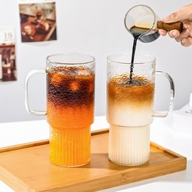 MINGHYZYA 32oz Glass Cups with Handle Lids and Straws, Borosilicate Glass Tumblers for Iced Coffee, Smoothies, Fruit Drinks. Reuseable Glasses Cups for Cold/Hot Water (glass lid 1 pack)