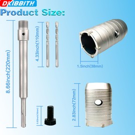1-1/2" Concrete Hole Saw, 38mm Tungsten Steel Core Bit for Cinder Block, Brick, Rock, Plank Walls for Pipes or mini Split Lines, with SDS Plus Shank and 2 Center Positioning Drill Bits.