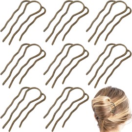 8 Pieces Hair Side Combs, Metal Hair Fork Clip Hair Pins for Buns 4 Prong Hair Updo U-Shape Hair Sticks for Women Hair Styling Tool Accessories (Bronze)