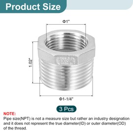 uxcell 1Pcs 1" Male to 3/4" Female NPT 304 Stainless Steel Reducer Hex Bushing, Reducing Cast Pipe Adapter Fitting for industrial, oil/gas, water, HVAC, and plumbing systems