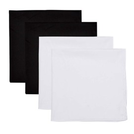4-Pack Premium Pure Cotton Solid Color Bandanas Square Scarf Headband Wrap 22", Black/White