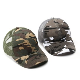 XGOPTS Children Camo Baseball Cap, Kids Camouflage Mesh Sun Hat Summer UV Protection Visor Hat for Outdoor Sports Football Travel Beach Boys Girls 5-10 Years Old (Black-White+Green)