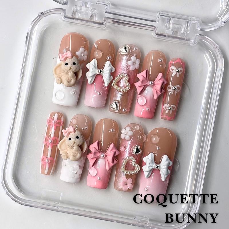 NailPhoria｜SURPRISE DEAL Collections (70 Styles) acrylic press nails:_Coquette Bunny_L