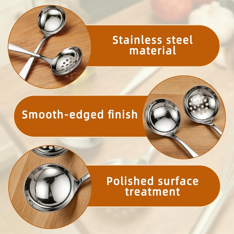 4Pcs Ladle Stainless Steel Spoon Kitchen Slotted Spoons and Soup