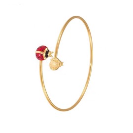 Cute Ladybug Bracelet for Women Gold-Tone Plated Stainless Steel Dainty Beetle Charm Open Bangle Wrap Wrist Band Sweet Fine Lovely Insect Animal Holiday Good Luck Statement Jewelry for Her