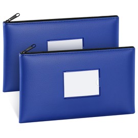 SMARTAKE Money Bags with Zipper, 2-Pack Bank Bags with Label, Waterproof Leather Money Pouches, for Cash Coin Bill Invoice Deposit Receipt Storage and Organize, 11.5 x 6.2 Inches (Blue)