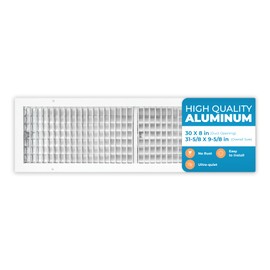 Aluminum 30 x 8 Inch Air Vent Covers Wall AC Grille – Premium Register Vent Cover – Durable Rustproof Wall Vent – Multi-Shutter Damper – Individually Adjustable Front Blades, White