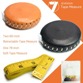 SEVENSUN 3 Pack Tape Measure, 60 and 79 inches Soft Measuring Tape, Retractable Top-Grain Leather Handcrafted Small Soft Pocket Tape Measure, Mini Sewing Cloth Tailor Tape Measure, Cinta Metrica