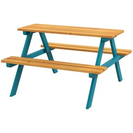 Wooden Outdoor Kids Picnic Table, for Backyard, Patio, Garden, Courtyard(35" L x 31" W x 19.75" H). (Natural Wood & Blue)